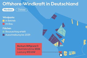 Die animierten Karten zeigen, wo in der deutschen Nord- und Ostsee Offshoe-Windparks gebaut wurden und geplant sind. Infografik: Benedikt Grotjahn