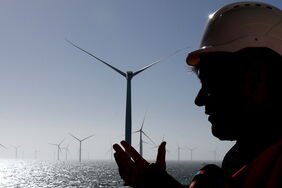 Robert Habeck in deutschem Offshore-Windpark: Hierzulande entscheidet vor allem die Zahlungsbereitschaft der Bieter darüber, wer in einer Offshore-Wind-Auktion zum Zuge kommt.