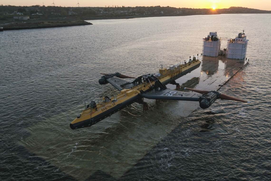 Gezeitenkraftwerk Orbital O2: Die Anlage mit einer Leistung von zwei Megawatt wird vor den Orkney-Inseln in Schottland getestet.