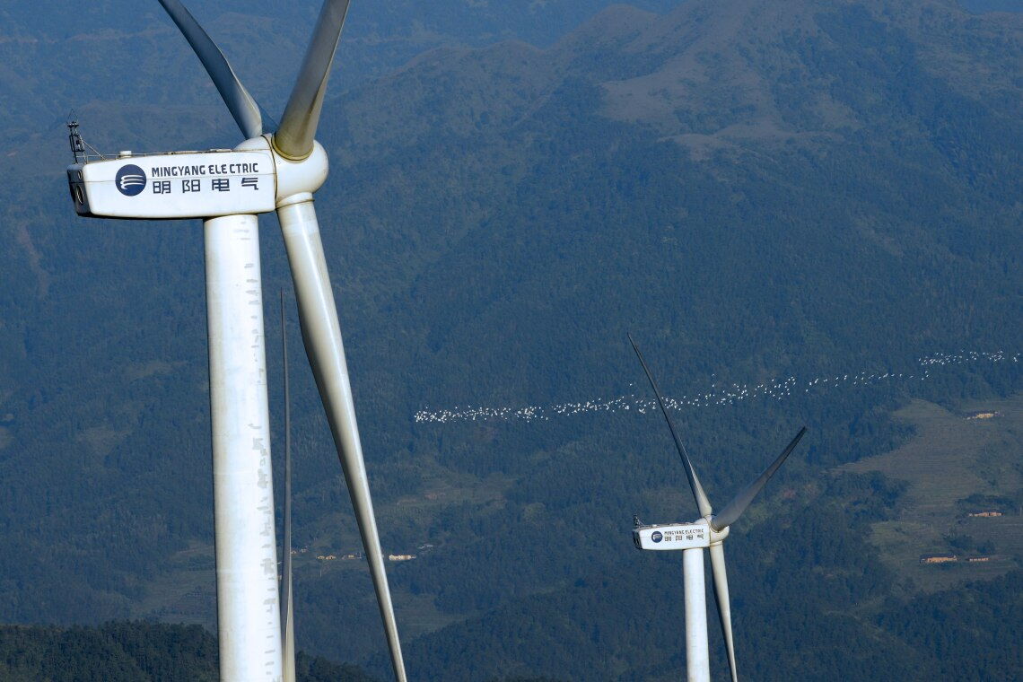 Onshore-Windrad von MingYang in China: Der Windradhersteller zählt neben Dongfang und Goldwind auch in der Offshore-Windkraft zu den führenden chinesischen Anbietern.