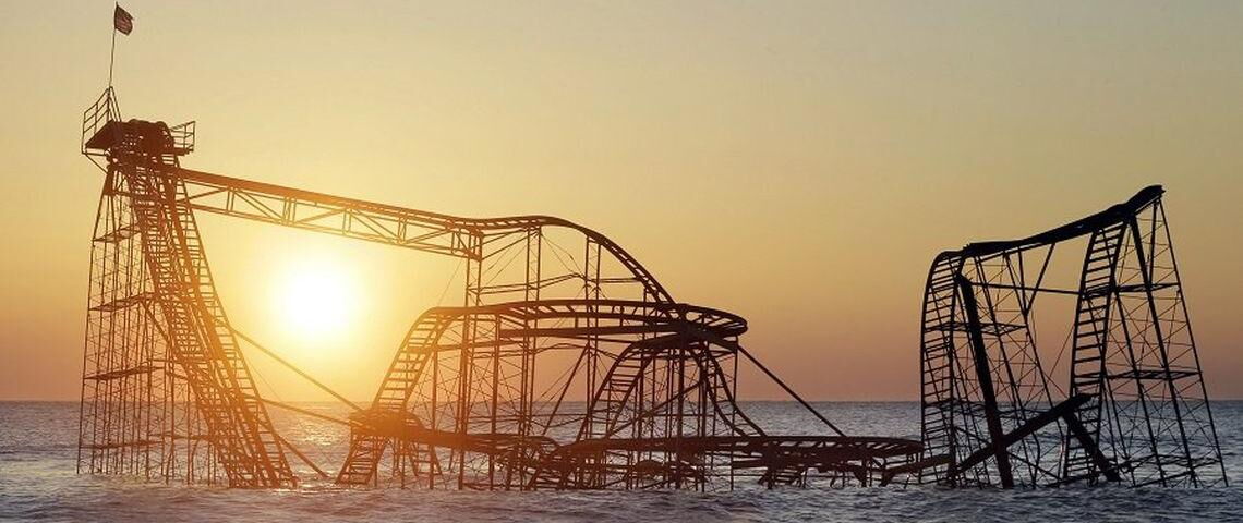 Die Jet-Star-Roller-Coaster-Achterbahn in New Jersey wurde 2012 vom Hurrikan Sandy in den Atlantik gerissen. Solche Stürme häufen sich – und sie richten immer größere Schäden an.