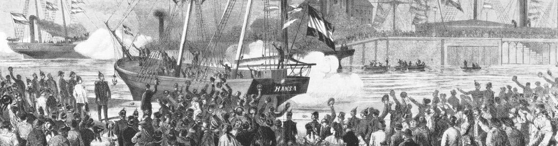 August Petermanns Polarexpedition: Unter dem Jubel der Bevölkerung legen die Expeditionsschiffe „Germania“ und „Hansa“ 1869 in Bremerhaven ab. Ihr Ziel: das Polarmeer.