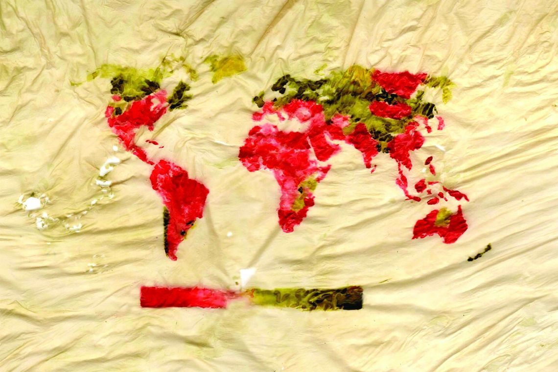 Karte aus dem „Atlas of Disappearing Places“: Die Klimakrise gefährdet die Landwirtschaft und damit die Versorgungslage in vielen Regionen der Welt.