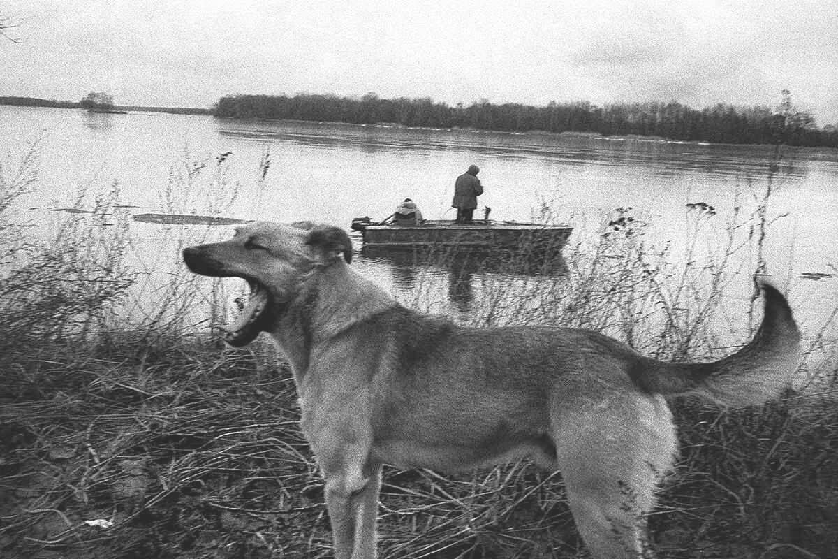Fischer in der Sperrzone von Tschernobyl: Obwohl Fischen streng verboten ist, kommen die Männer der umliegenden Dörfer regelmäßig hierher. Foto: Arthur Bondar.